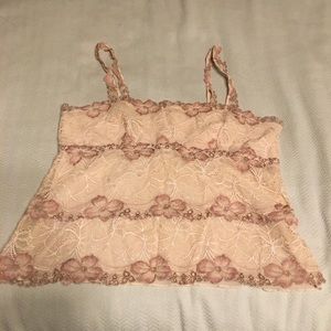 BANANA REPUBLIC Pink and Nude Lace Tank Size Large